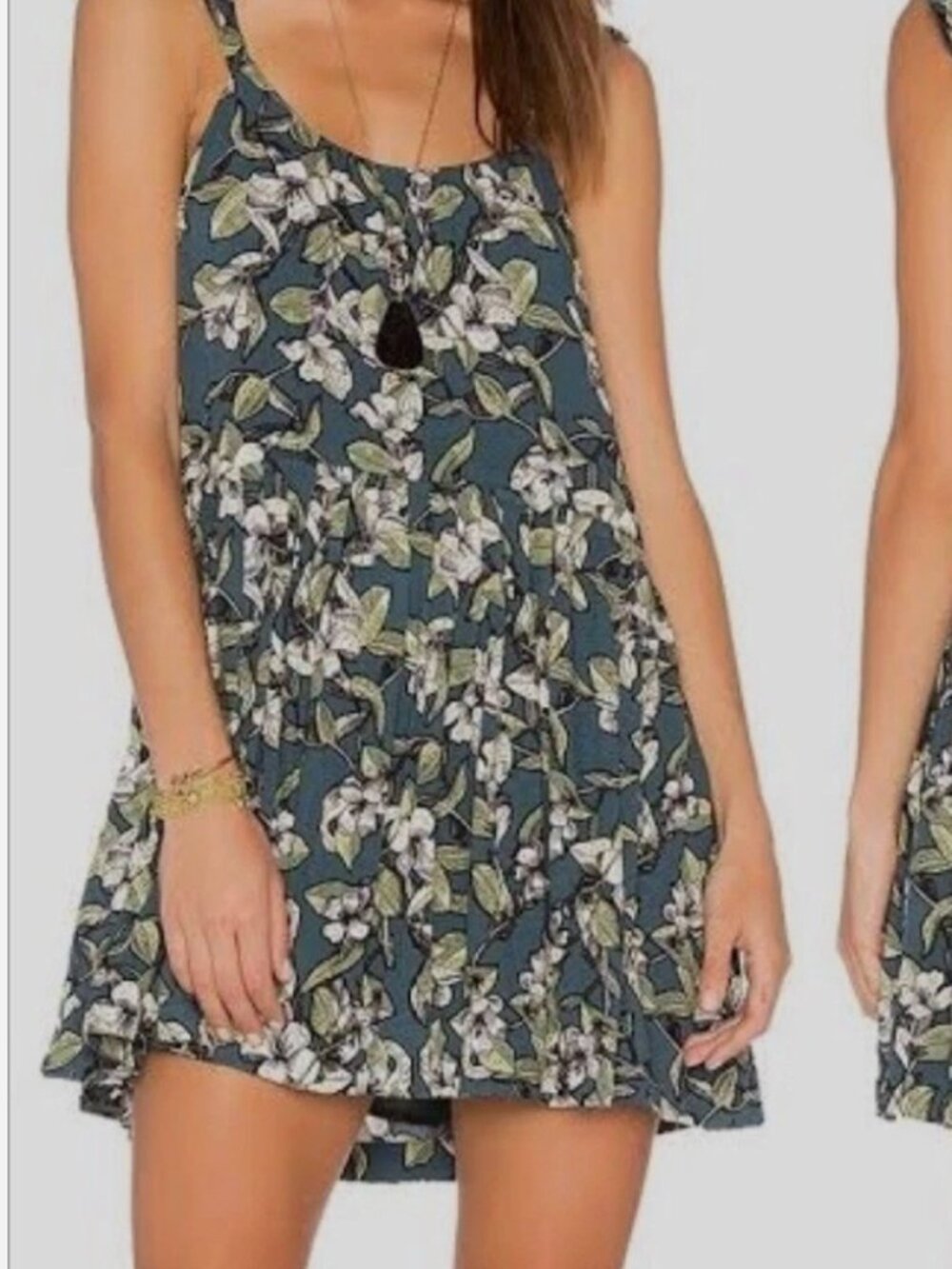 Free People Boho Size M Womens Dear You Floral Mini Sundress Blue Green